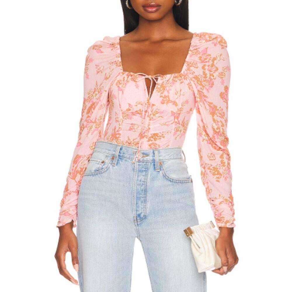 NWT Free People Hilary‎ Printed Top in Pink Combo